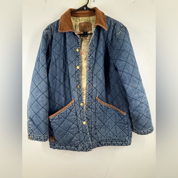 NWOT Ralph Lauren Equestrian Denim Corduroy Barn Jacket Blue Brown Medium - Picture 1 of 9